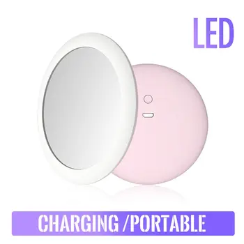 

3 Color HD Makeup Mirror with LED Lights Cosmetic Mini Mirror USB Chargeable Portable Handheld Small Vanity Mirror with LED Lamp