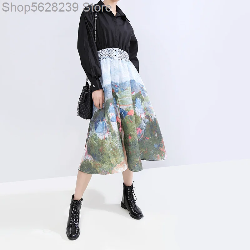 

* 2020 Women's Wear High Waist Slimming A Word Skirt Printing Dress 5794
