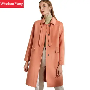 

Winter Woolen Coat Womens Long Fur Jackets Trench Sheep Wool Coats Orange Clothes Female Woolen Korean Overcoat Casual Outerwear