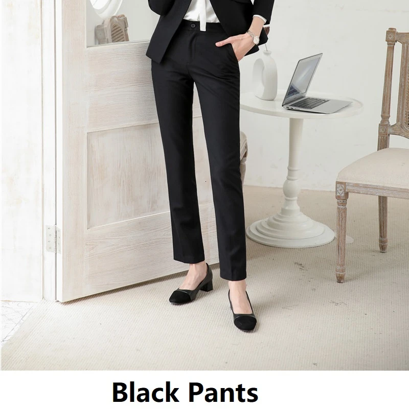Black Pants Новинка, розовые женские офисные костюмы для работы, профессиональные костюмы, Осень-зима, женские деловые блейзеры, OL стили, брючные костюмы - Цвет: Black Pants