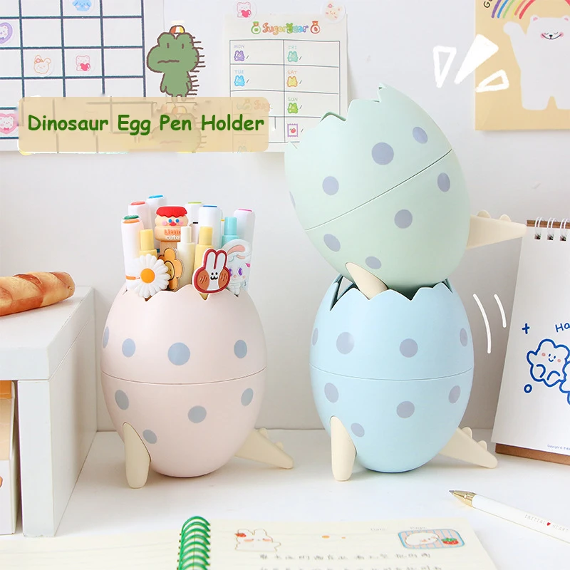 Sharkbang Kawaii Dinosaur Egg Pen Holder Makeup Storage Box Desktop Organizer Stand Case School Office Stationery