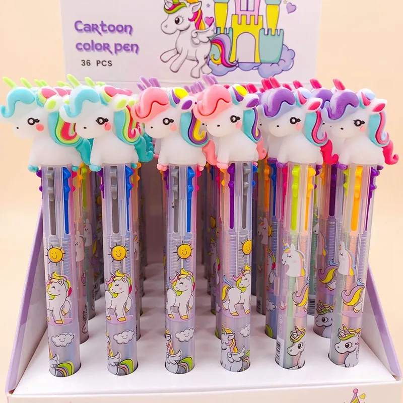 

Unicorn Ball-point Pen Ballpoint Pen Multicolored Pen Six Color Water Color Brush Stationery Novelty Pens School Supplies 0.5mm
