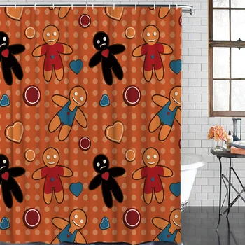 

Christmas Themed Gingerbread Pattern Shower Curtain Waterproof Polyester With 12 Hooks