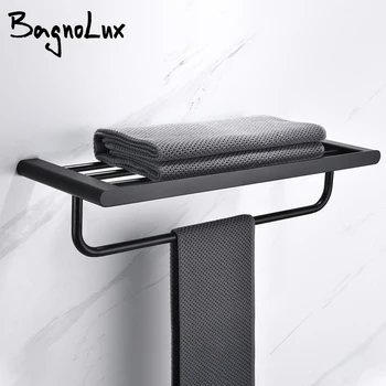 

Matte Black Stainless Steel Modern Towel Bathrobe Clothes Holder Rack Double layer Kitchen Bathroom WC Accessories