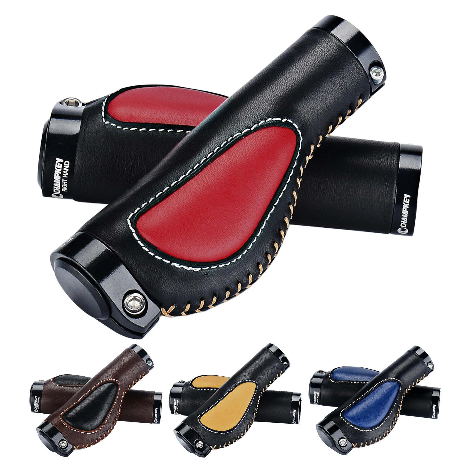 Ergonomic Leather Mountain Bike Handlebar Grips Bar Ends, Suitable for