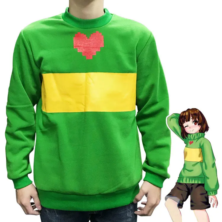Undertale герой Frisk косплей костюм Женская одежда Chara зеленый костюм косплей пуловер Топ - Цвет: Зеленый