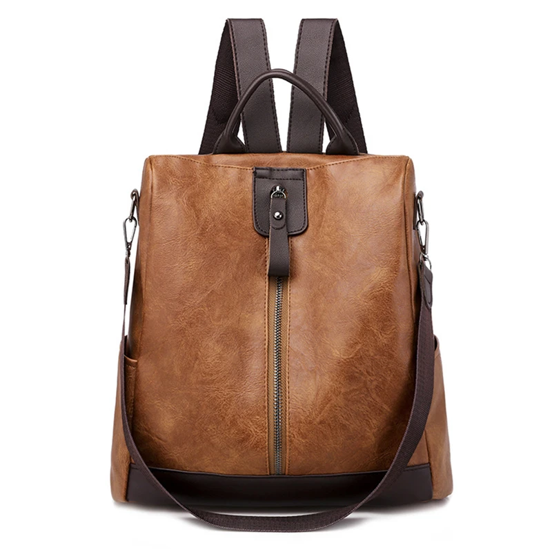 3 In 1 Retro Backpack Women PU Leather School Bags For Teenage Girls Antitheft Ladies Shoulder Bags Simple Travel Backpack