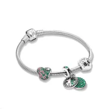 925 пробы Серебряный ослепительный подвеска Клевер змея цепь ПАН браслет подходит для женщин бисера Шарм Diy ювелирные изделия