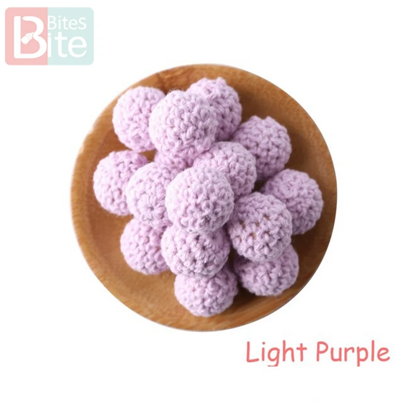Light Purple Кусачки 20шт 20 мм деревянное вязание крючком детский Прорезыватель вязаные бусины пустые DIY цепочка для прорезывания зубов подарки Детские товары Bpa бесплатно - Цвет: Light Purple