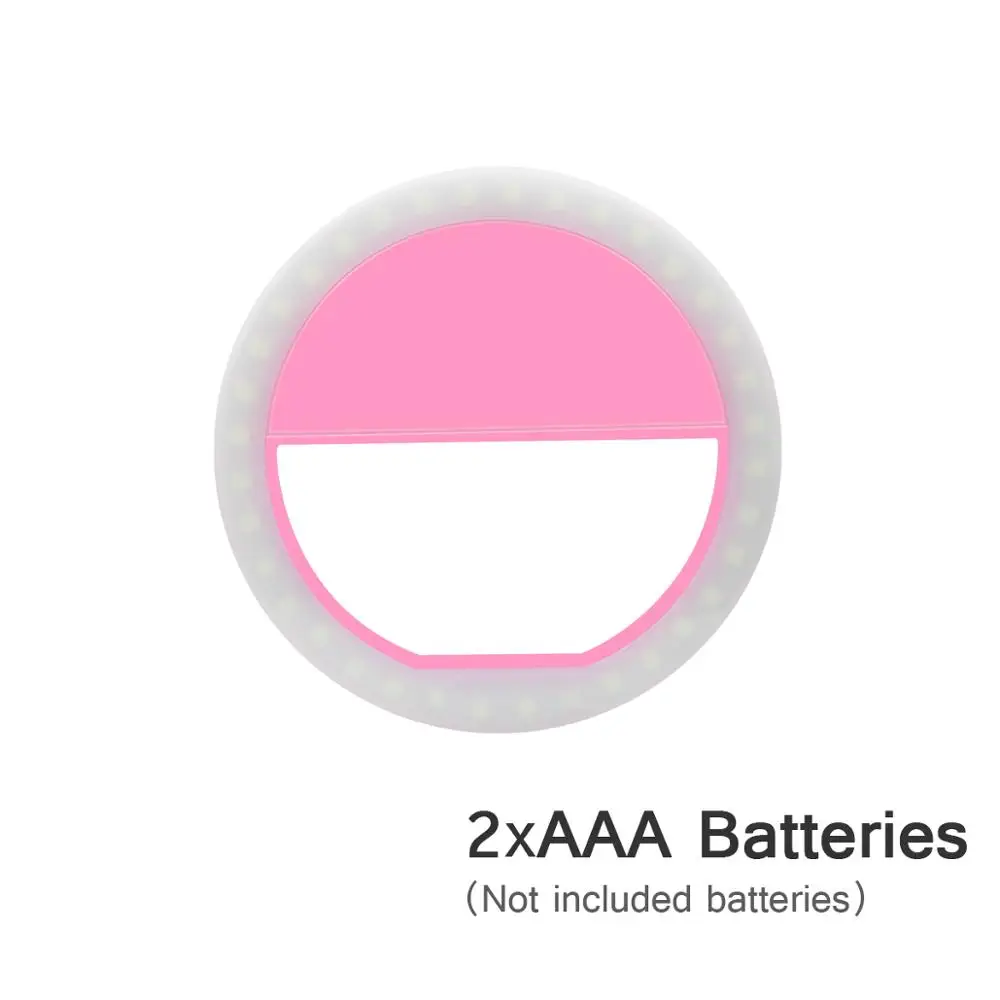 Pink AAA Power Светодиодный кольцевой светильник для селфи с регулируемой яркостью для фотосъемки, для макияжа, портативная лампа для мобильного телефона, 36 светодиодный, светящееся кольцо с зажимом для iPhone - Испускаемый цвет: Pink AAA Power