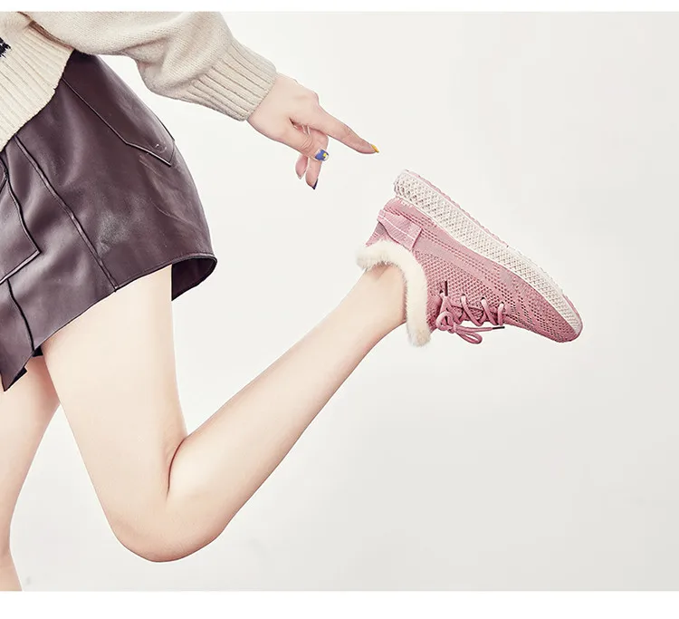 Женская Повседневная обувь; Новинка года; зимняя теплая плюшевая женская обувь на платформе с мехом; удобные женские кроссовки на шнуровке; обувь на плоской подошве для девочек