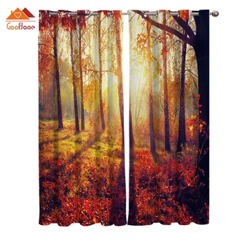 

Maple Leaves Autumn Fall Window Curtains Living Room Outdoor Fabric Drapes Curtain Home Decor