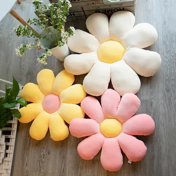 

60cm Daisy Plush Plant Pillow Lifelike Sunflower Seat Cushion Down Cotton Filled Yellow Pink Beige Chair Flower Pillow