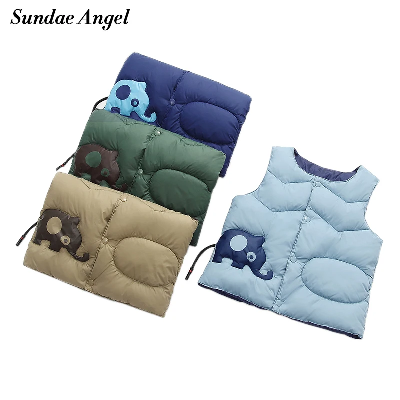 

Sundae Angel Autumn Boys Down Vest Roud Neck Jacket Sleeveless Children Elephant Patchwork Winter Girls Vest
