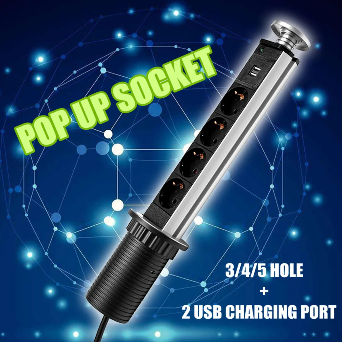 

3/4/5 Electrical Socket Retractable Tabletop Lifting Socket 2 USB Port Worktop Outlet Kitchen Table Electrical Sockets EU Plug