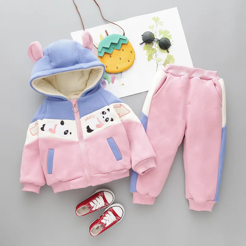 Розничная! детский зимний костюм для 1-4 лет, зимний кашемировый плотный теплый костюм с Микки Маусом для маленьких девочек и мальчиков, одежда для маленьких девочек - Цвет: Слоновая кость