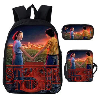 

New fashion Set of 3 stranger things Backpack students Mochila Shoulder bag pencil case sling bag School Bag Laptop bagpack