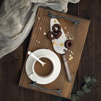 

Vintage Pine Dessert Plate Wood Serving Tray with Handle Coffee Cake Stand Plates Desserts Food Support Organizer Platter
