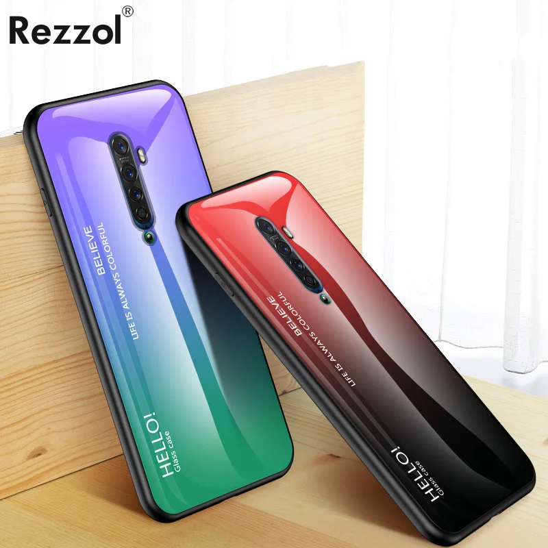 

For OPPO Reno 2 Case Gradient Tempered Glass Soft Silicone Edge Hard Back Cover For RENO2 Phone Case Rezool Shockproof Capa