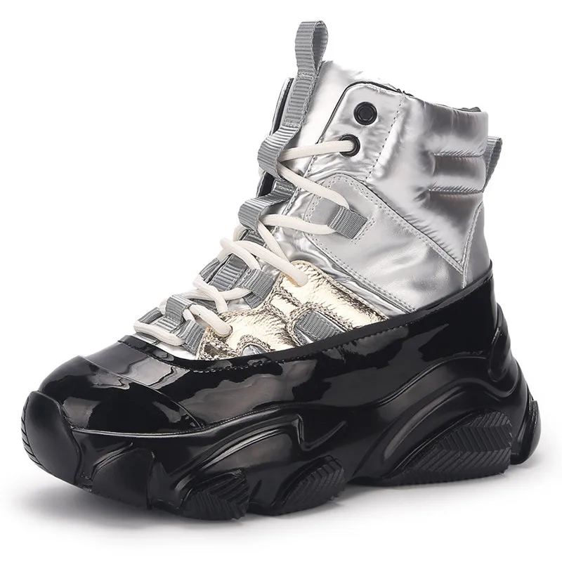 Women's Winter Shoes Sports Style High-Top Shoes Genuine Leather Platform Shoes Plus Velvet Warm Sneakers Women's Snow Boots 6CM