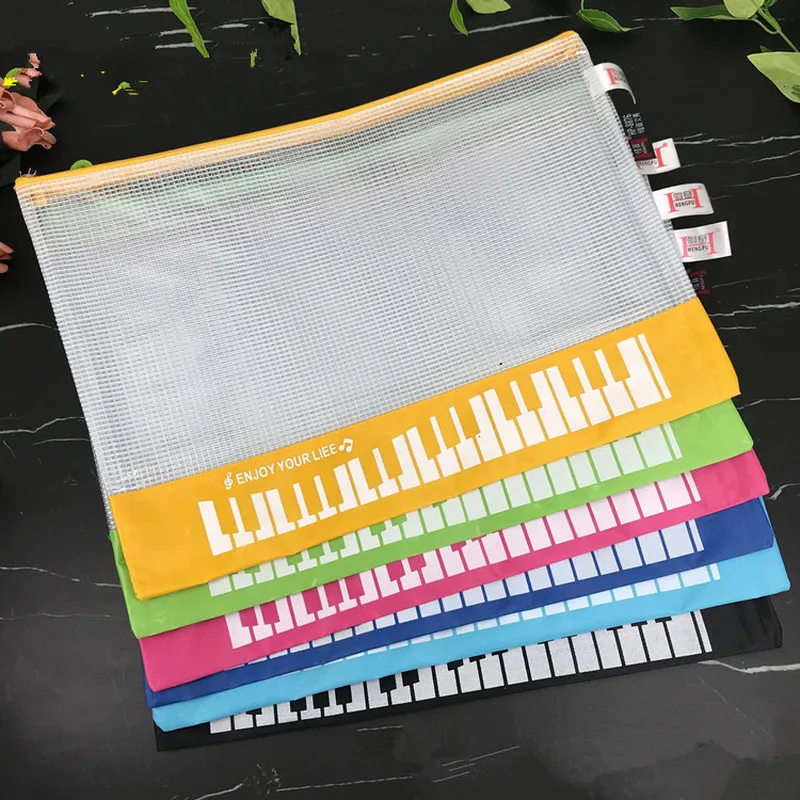 

Piano File Bag Note Holder Document A4 Zipper Mesh Bag Stationery Storage Book File Folders Filing Products School Office Supply