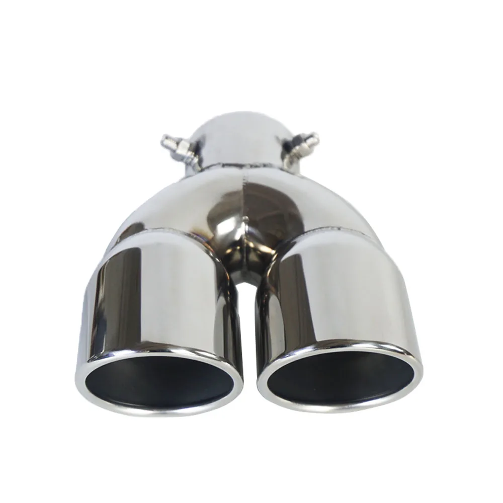 Universal Exhaust Pipe Bending Muffler Stainless Steel Tail Pipe Dual Outlet Nozzle Curved Throat Modification Car Accessories