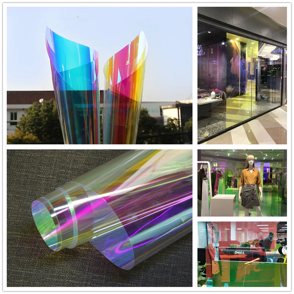 Dichroic Film SUNICE 30/50CMx137CM Rainbow Effect Iridescent Window Film Glossy Clear Glass Sticker Light Box Handmade Home DECO
