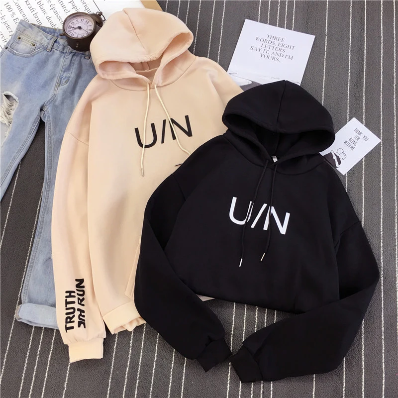 

Hoodies Women Sweatshirts Solid Letter Print Hooded Sweatshirt Long Sleeve Tracksuit Sweat Hooded Coat Casual Sportswear M-2XL