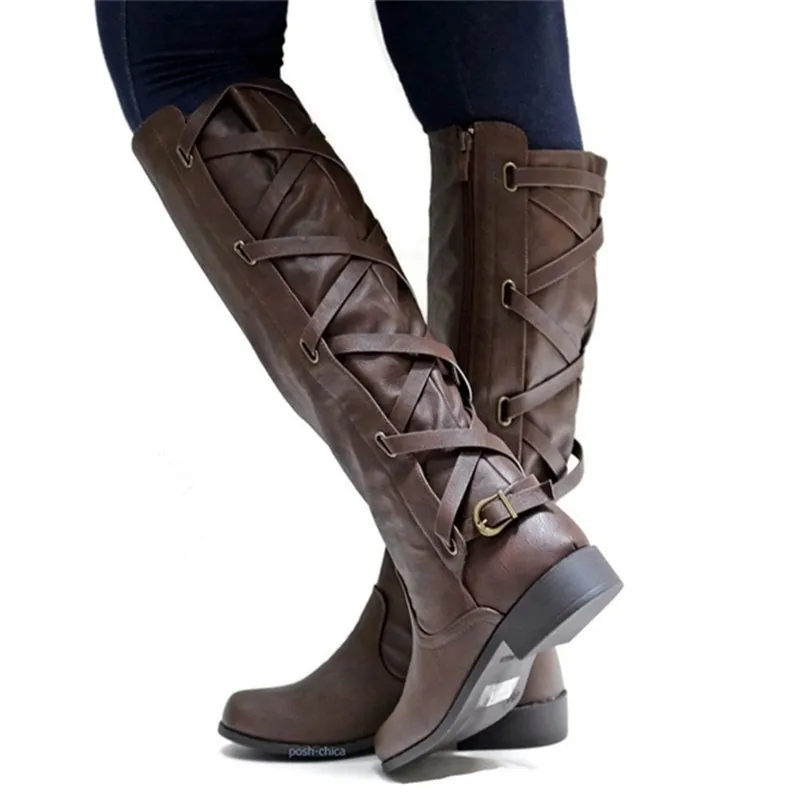 MORAZORA/; женские сапоги до колена; осенне-зимние сапоги на молнии с пряжкой; удобная повседневная женская обувь на квадратном каблуке; большой размер 43 - Цвет: dark brown