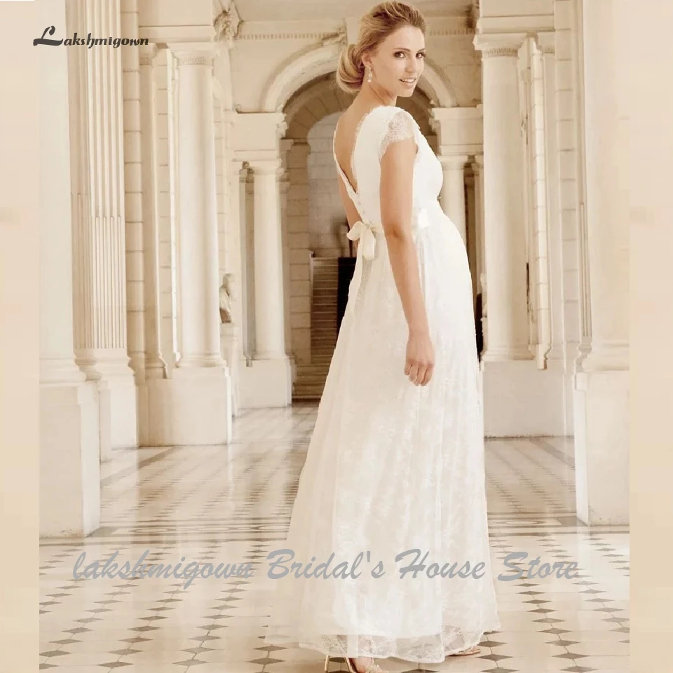 Lakshmigown сексуальное кружевное свадебное платье для беременных А-линия Vestido de Novia винтажное свадебное платье-Бохо С v-образным вырезом на спине Новинка