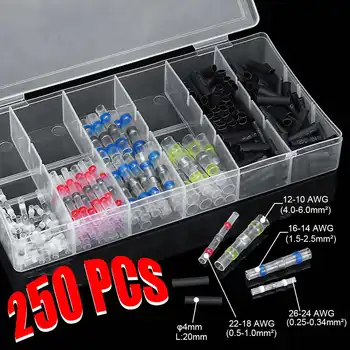 

250Pcs Heat Shrink Wire Connectors Solder Sleeves Waterproof Fast Butt Terminals Terminator Electrical Wire Terminals with Box