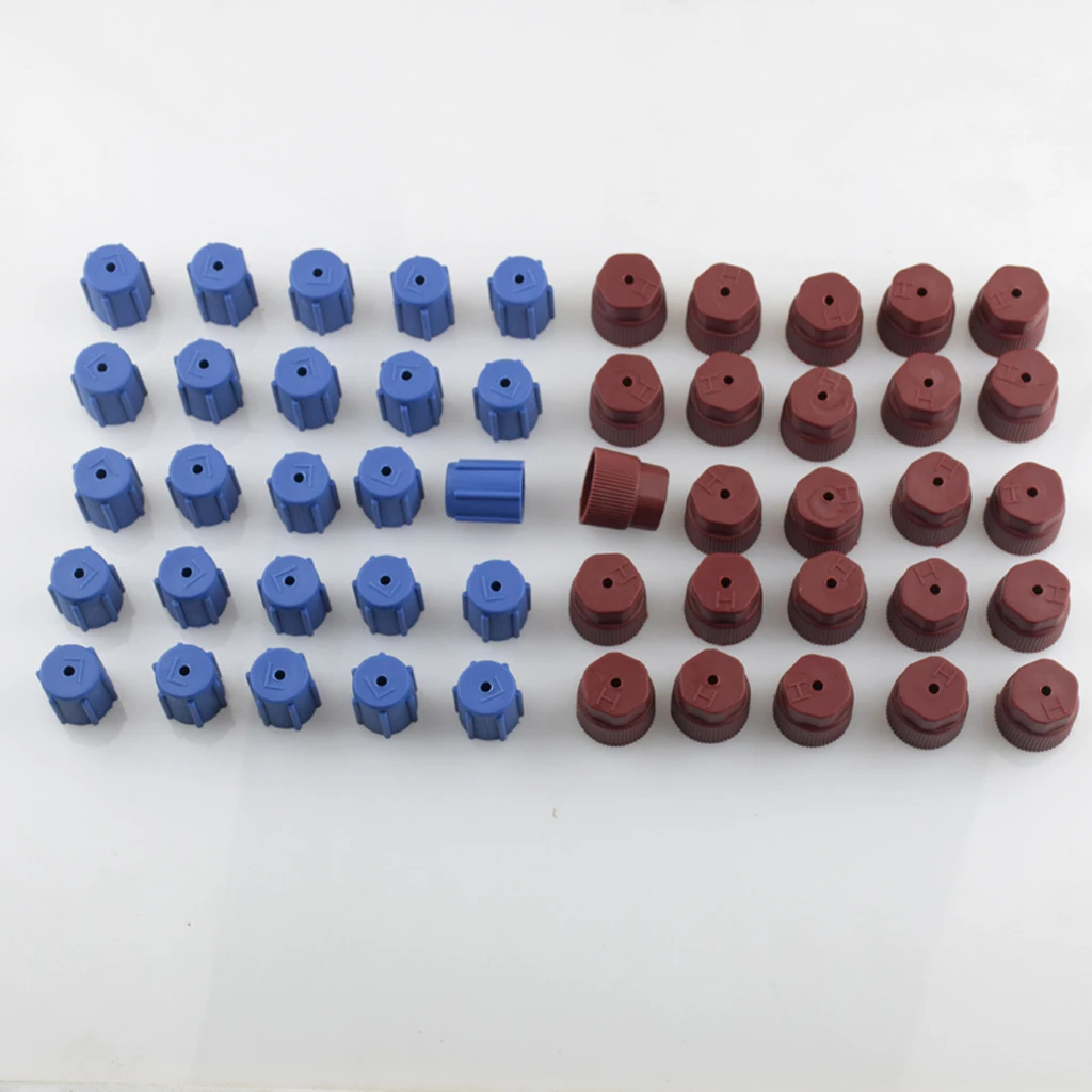 50Pcs/Set R134a Air Conditioning Charging Port Caps (25Pcs Blue 13mm Low  + 25Pcs Brown 16mm High)