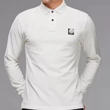 Новые летние мужские рубашки поло с длинным рукавом Stone is land, высококачественные однотонные мужские рубашки поло из чистого хлопка, повседневные тонкие мужские топы