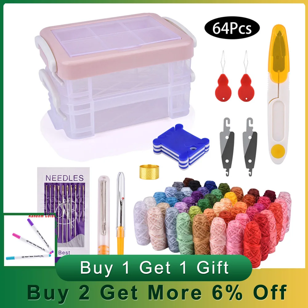 

48 Color Embroidery Threads Needlework Set DIY Handmade Polyester Lines Sewing Knitting Kit Punch Stitching Needles Case
