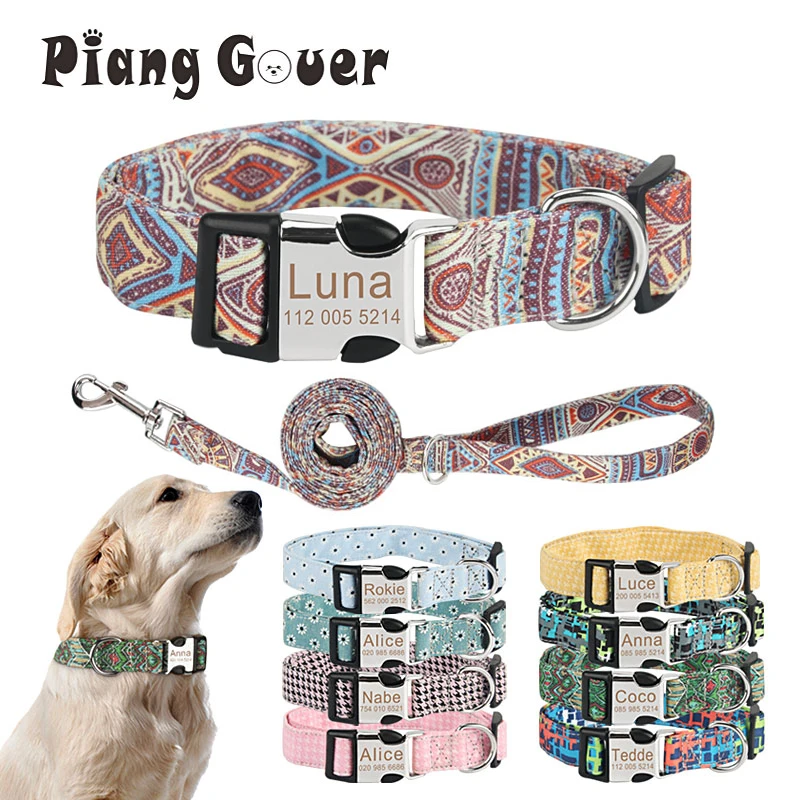 Bohemia Engraved Dog Collar Custom Puppy Cat Leashes Personalized