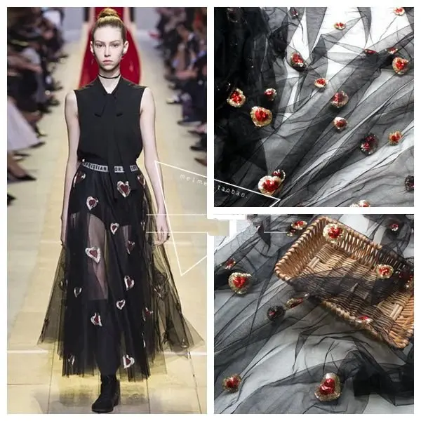 GLace/1 год/Лот, изысканная кружевная ткань с пайетками и вышивкой в виде сердца, дизайнерская кружевная ткань, Высококачественная юбка, аксессуары для одежды, TX1585