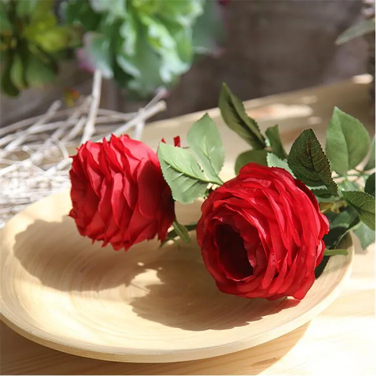 10Pcs European Fake Single Stem Round Rose 21.26" Length Simulation Melaleuca Roses Wedding Home Decorative Artificial Flowers