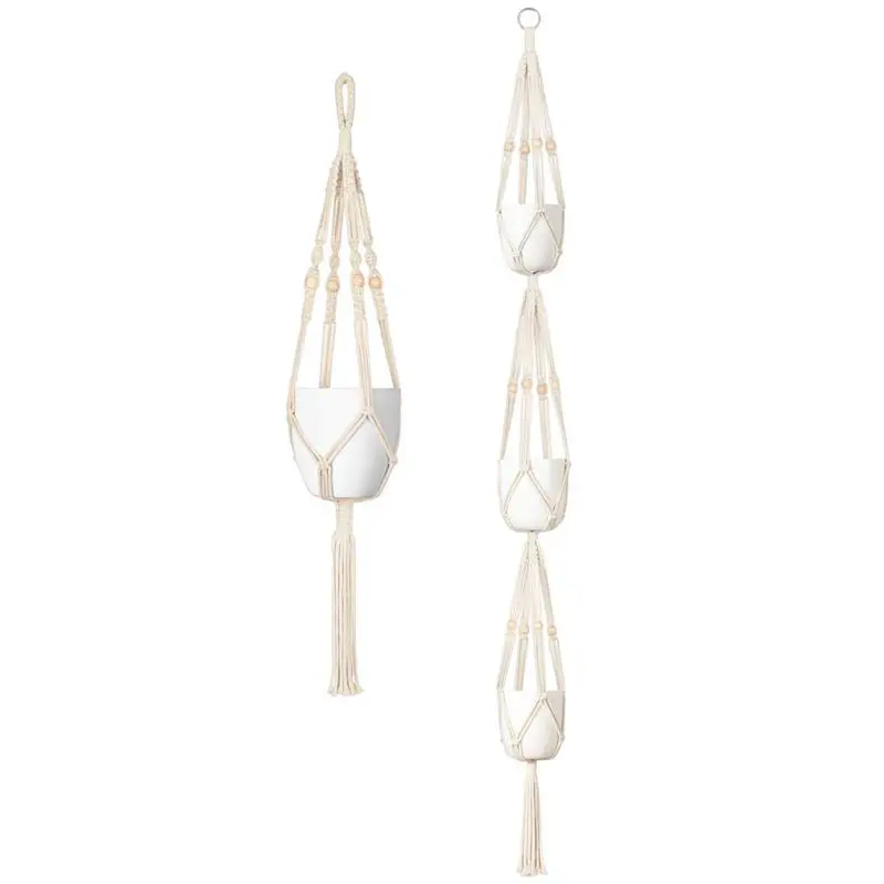 

Hot Sale Macrame Plant Hanger Set Of 5 Indoor Wall Hanging Planter Basket Flower Pot Holder Boho Home Decor