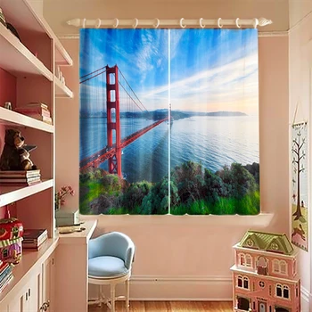 

San Francisco Golden Gate Bridge Pattern Blackout Curtain for Windows Thicken Fabric Child Bedroom Short Curtain for Living Room