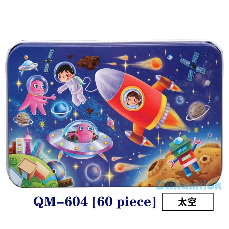 QM-604 Новинка, 60 шт., деревянные головоломки, детские игрушки, Мультяшные животные, деревянные пазлы, Детские Обучающие Игрушки для раннего обучения, рождественский подарок - Цвет: QM-604