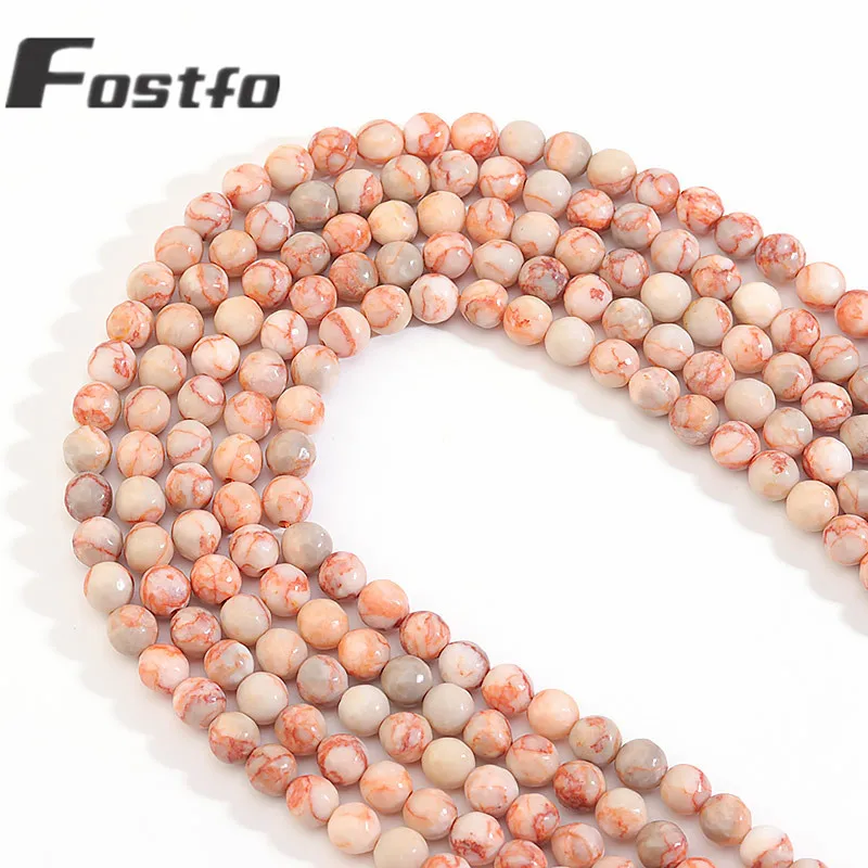 

Fostfo Natural Stone Faceted Frost Red Zebra Red Network Stone Round Loose Beads For Jewelry Bracelet Making Diy 8-10 MM