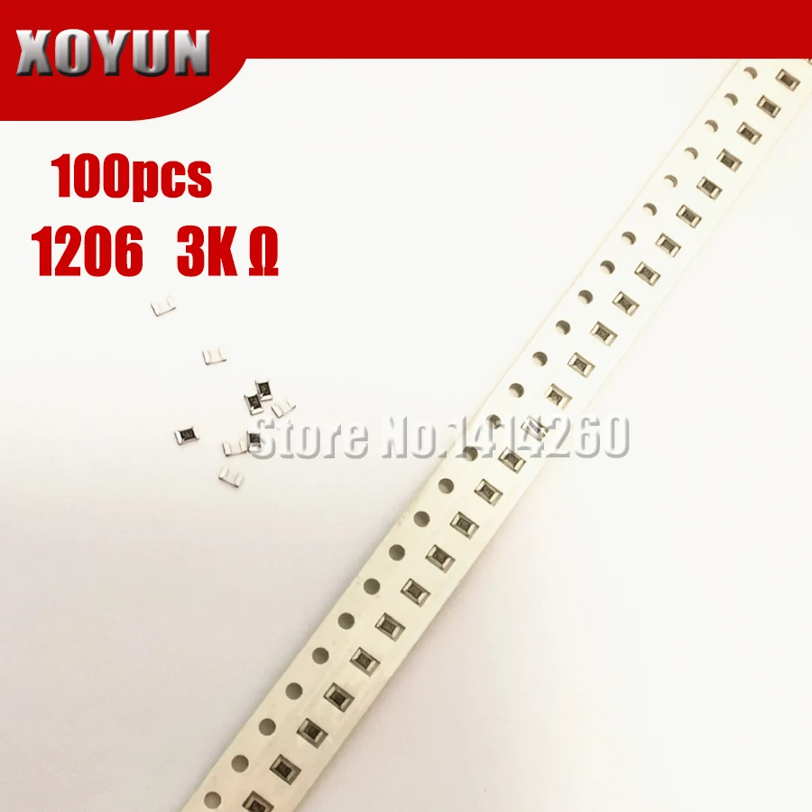 100 шт 1206 SMD резистор 1% 3K ohm Чип 0 25 W 1/4W 302 | Электронные компоненты и принадлежности