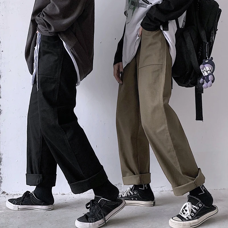 Capris casual style ins New korean Women's clothing harajuku ulzzang solid high weide leg pants BF loose movement fashion black | Женская