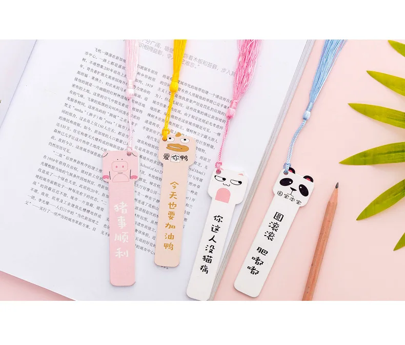 Корейский Творческий мультфильм милые животные деревянная линейка девушка с кисточкой-сердцем кулон деревянная Закладка студентов