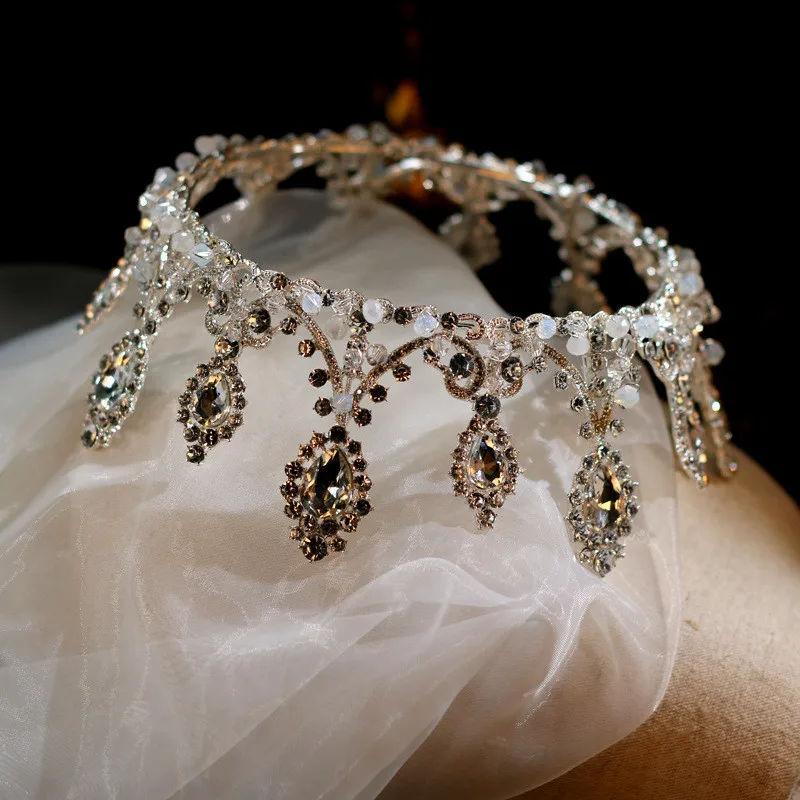 

JaneVini Bling Crystal Hair Jewelry Sparkly Silver Rhinestones Bridal Crowns Tiaras White Bead Round Women Wedding Headpieces