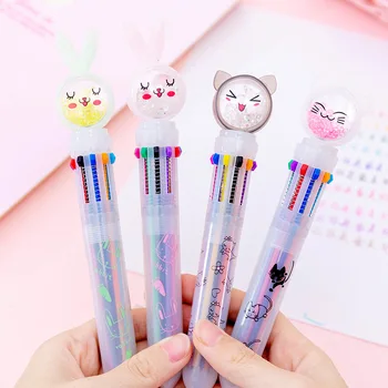 

Kawaii Cat 10 Colors Multifunction Ball Pen Creative Cute Rabbit Multicolor Ballpoint Pens For School Writing Korean Stationery