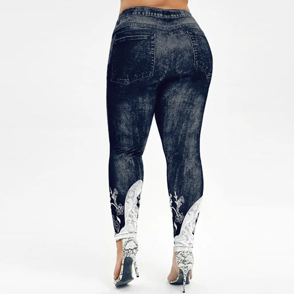 Женские леггинсы с высокой талией, имитирующие джинсы, с принтом, Йога, стрейч, спортивные штаны, леггинсы, теплые штаны для женщин, брюки