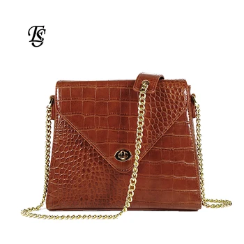 

E.SHUNFA Women Leather Shoulder Bag Metal Suspenders Restore Ancient Ways Lock Crossbody Bag Crocodile Grain Small Square Bag
