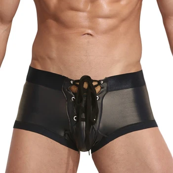 

Men's Underwear Sexy Tight Low Rise Lingerie Gothic Shorts Lace-Up Panties Clubwear Hollow Out Pouch Male Underpants New Clothes
