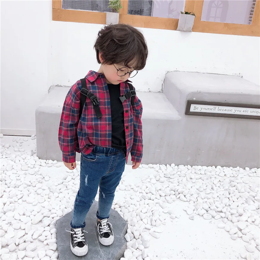 Autumn New Style Korean-style Childrenswear Men And Women Child Baby Plaid Casual Shirt Versatile Shirt